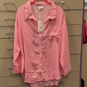 Turks & Caicos Luxury Pink Striped Night Shirt NWT